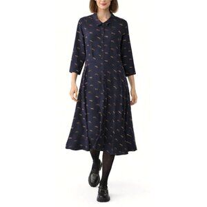 Hobbs London Lainey Shirt Dress Navy Blue Fox Print